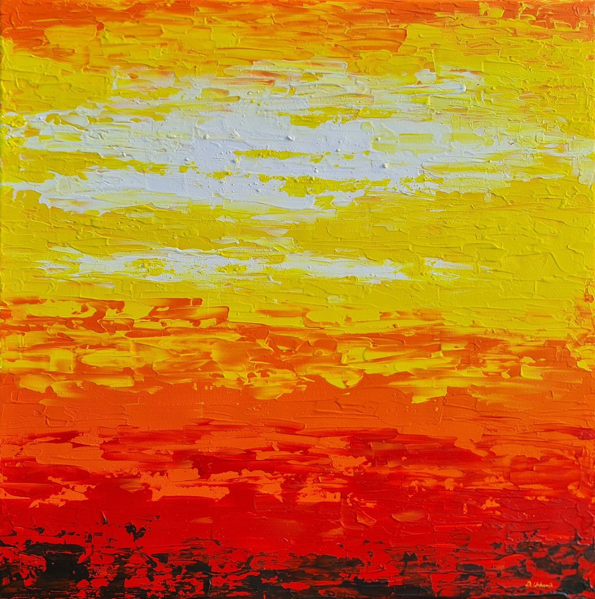 Abstract Landscape Acrylic Painting By Daniel Urbani?k, 20 X 20, Sunset 1, Original Artwork