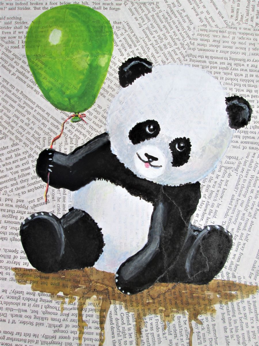 panda with balloons painting