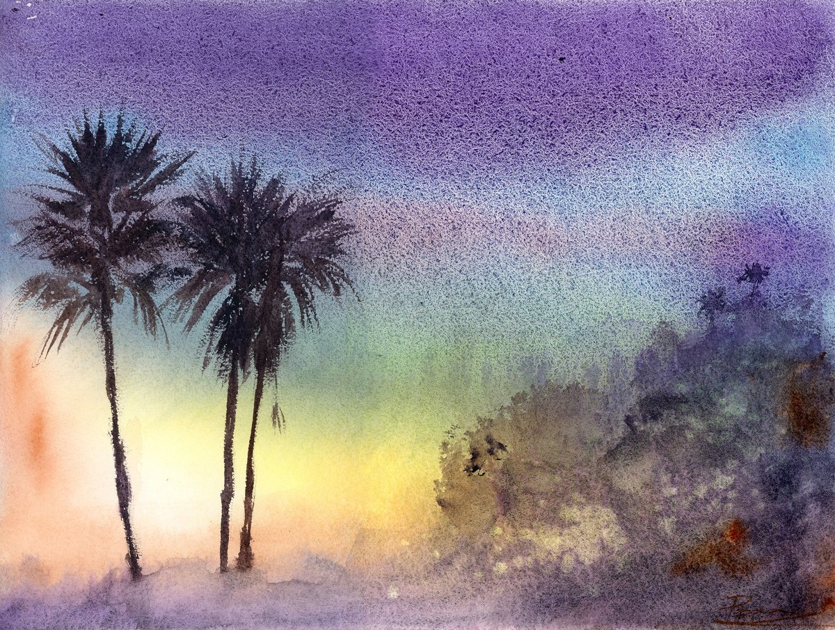 Impressionistic Watercolour , Desert Twilight By Olga Tchefranov (Shefranov), 15 X 11, Artwork For Sale On Artfinder