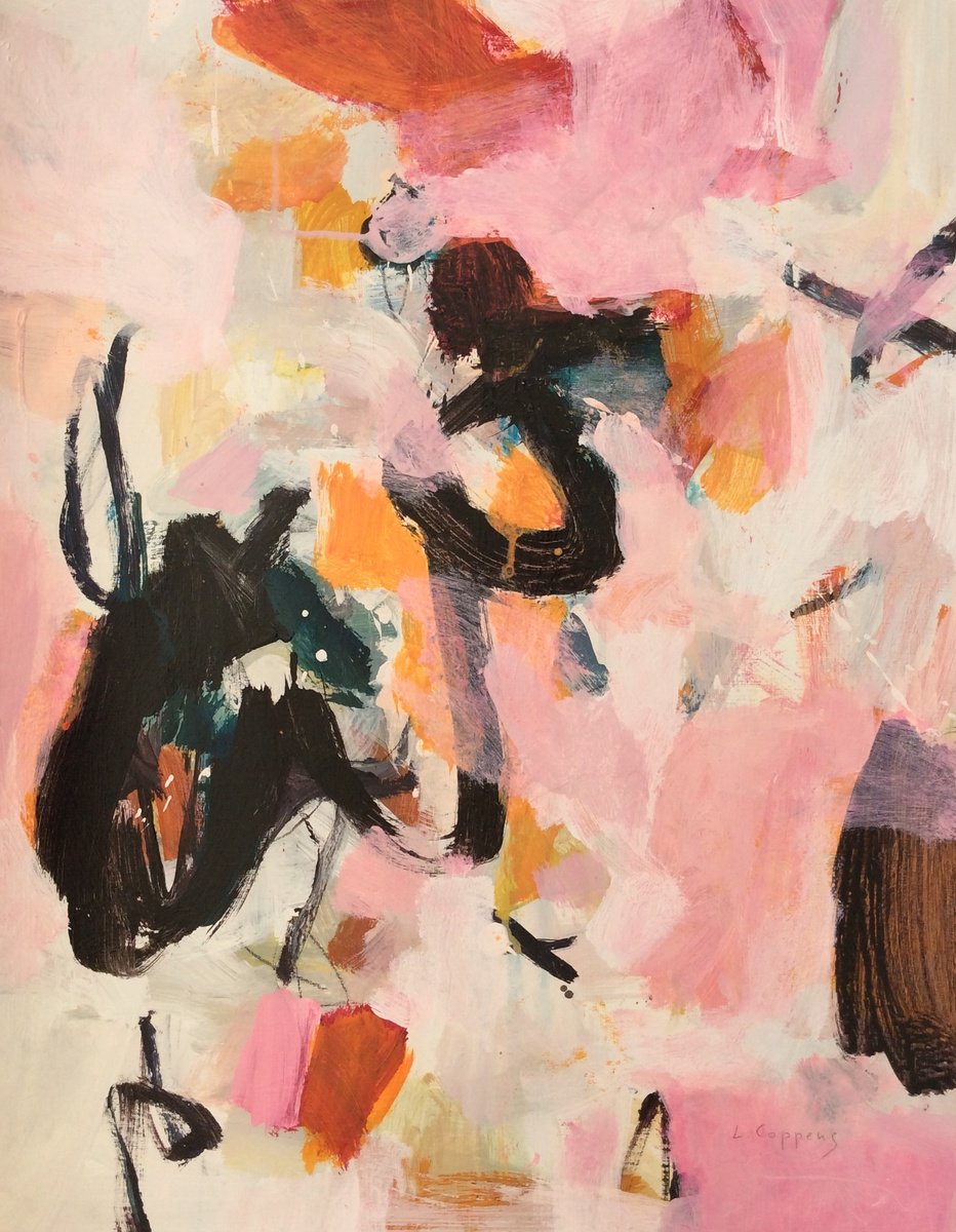 Expressive Abstract Acrylic Painting By Linda Coppens, 20 X 26", Subtle Intrigue, Original Artwork