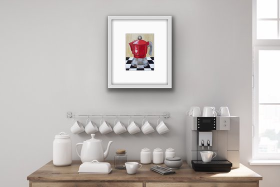 Italian red coffee grinder on a chessboard - Gift idea for coffee lover