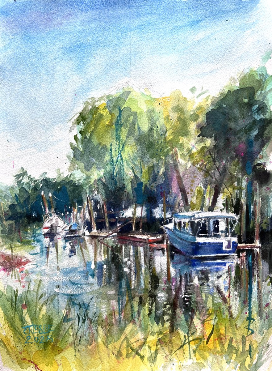 Impressionistic Landscape Watercolour By Jimmy Leslie, 11 X 14, Inlet On The Henry Hudson Trail, Original Artwork