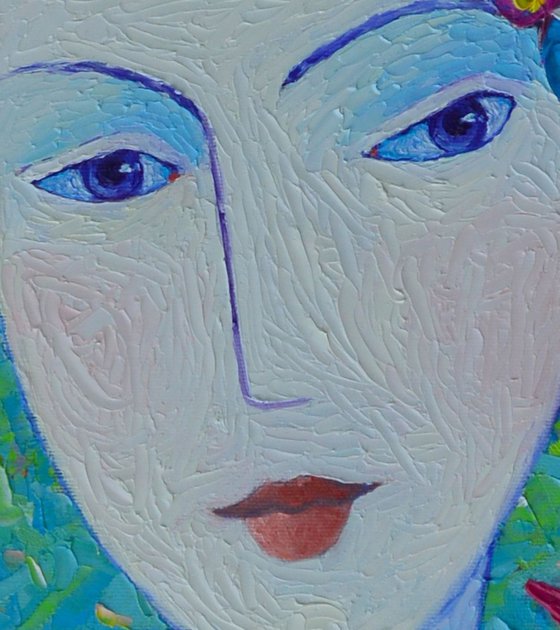 FEMININITY GRACE IN SPRING 100x40 cm abstract portrait modern impressionist palette knife oil painting on stretched canvas