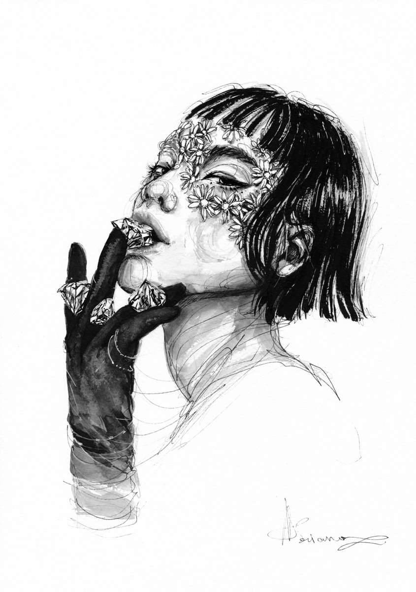 Expressive Portrait Ink Drawing By Doriana Popa, 8 X 12, Heist, Original Artwork