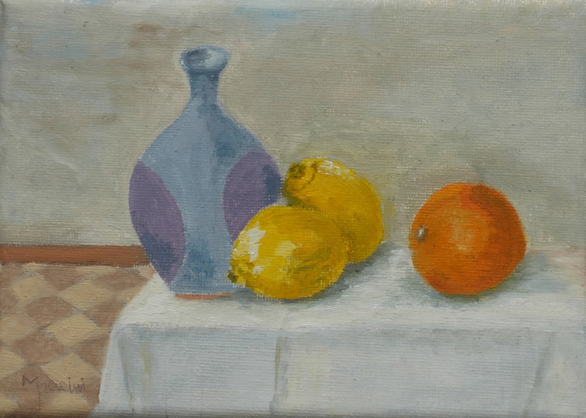 Impressionistic Still Life Oil Painting By Maddalena Pacini, 7 X 5", Still Life With Fruit, Original Artwork