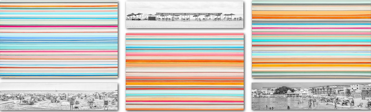 Geometric Landscape Painting By Susana Sancho Beltran, 110 X 34", Emotional Beach, Original Artwork