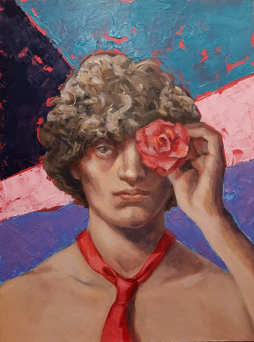 Expressive Portrait Oil Painting By Artmoods Tp, 13 X 17, Eros, Original Artwork