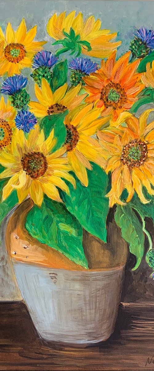 Sunflowers and cardoons by Nezabravka Balkanjieva