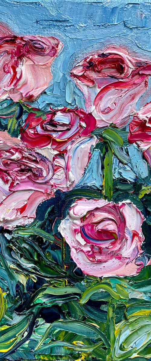 Roses Original Oil Painting on Canvas, Textured Wall Art, Flower Artwork, Romantic Gift for Her by Kate Grishakova