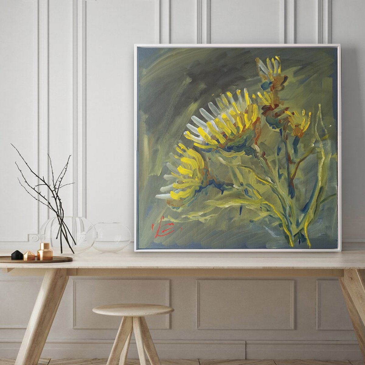 Impressionistic Botanical Oil Painting By Volodymyr Glukhomanyuk, 24 X 24", Sunflowers, Original Artwork