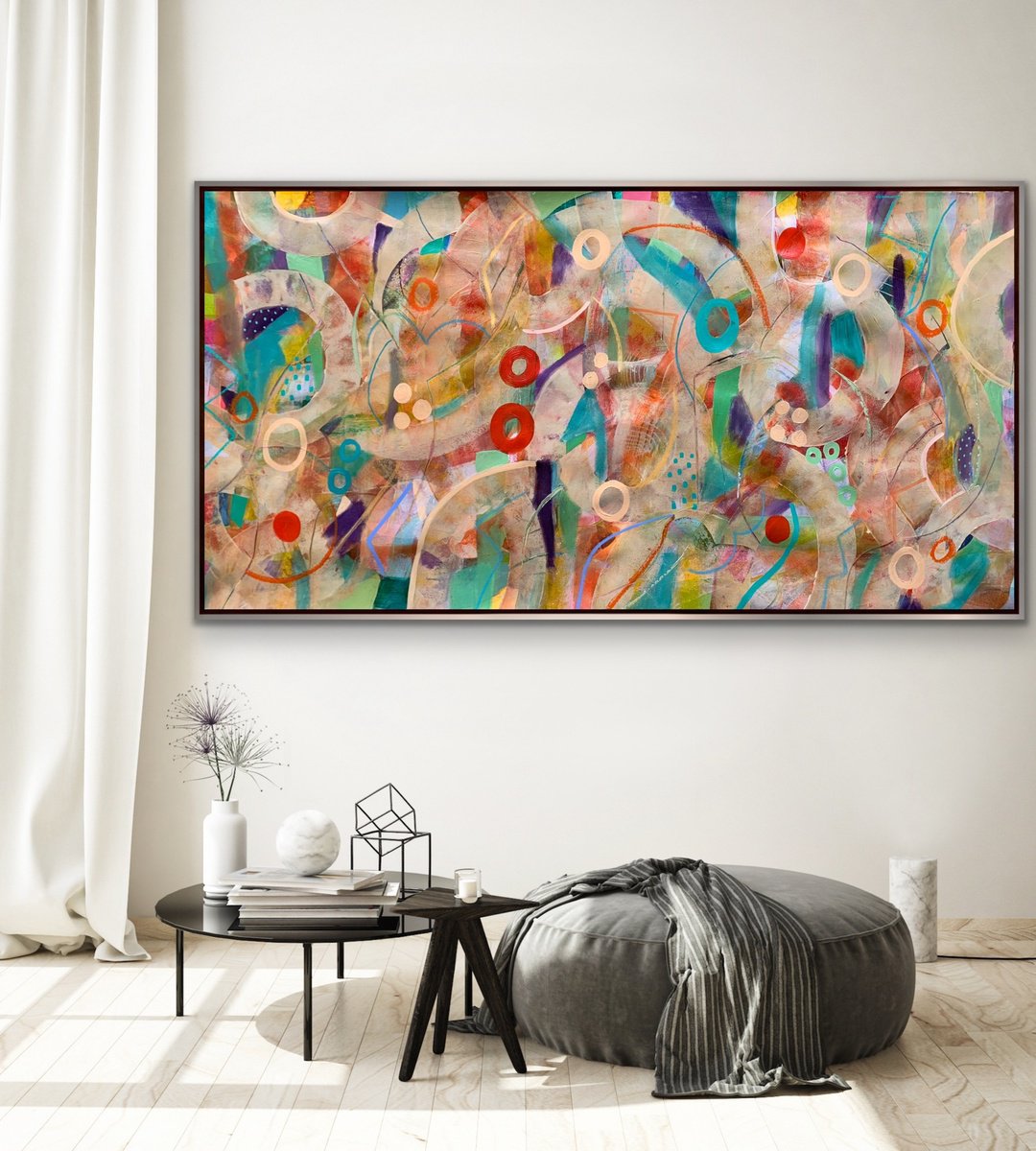 Organic Abstract Acrylic Painting By Rashna Hackett, 72 X 37", Just Peachy, Original Artwork