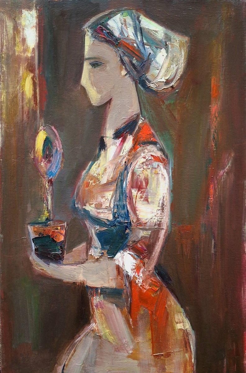 Abstract Portrait Oil Painting By Matevos Sargsyan, 14 X 20", Gentle Beauty, Original Artwork