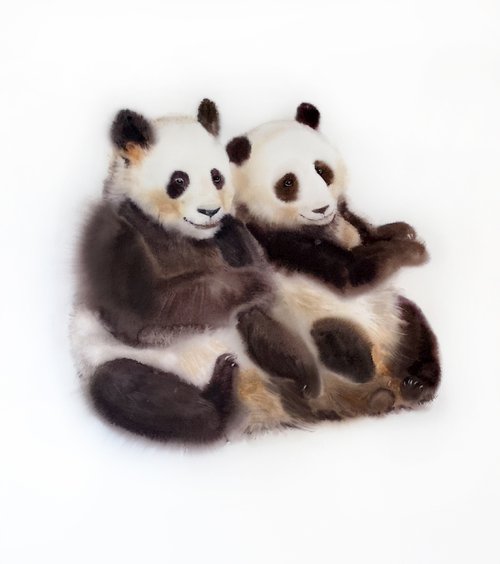 Couple of Cute Pandas - Panda Love by Olga Beliaeva Watercolour