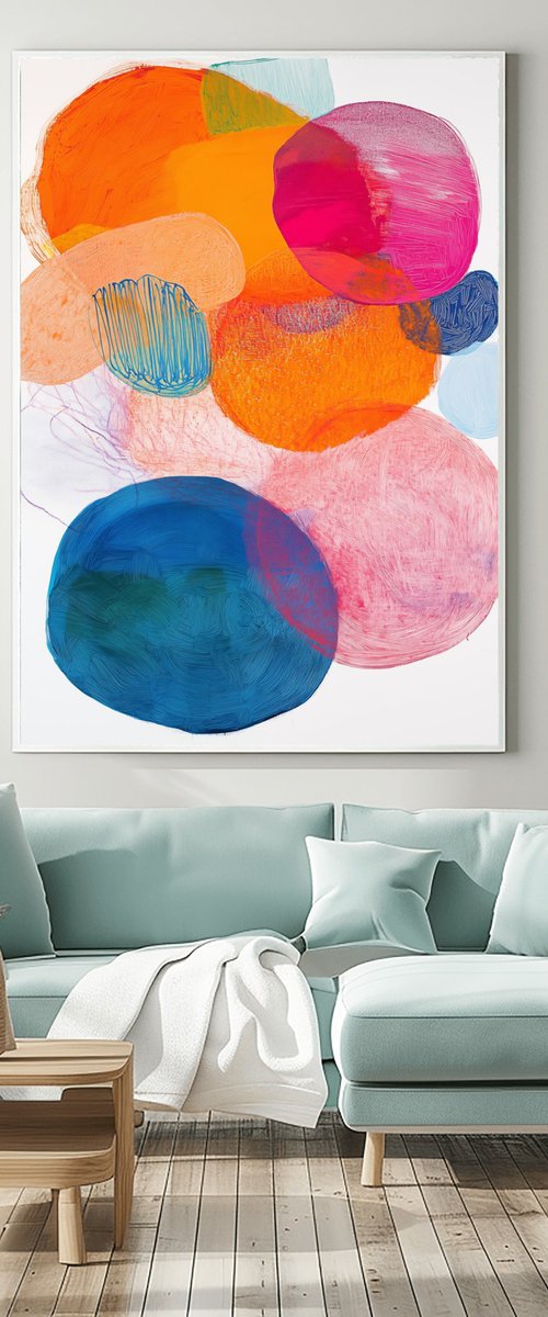 Blue Orange on White Abstract by Sasha Robinson