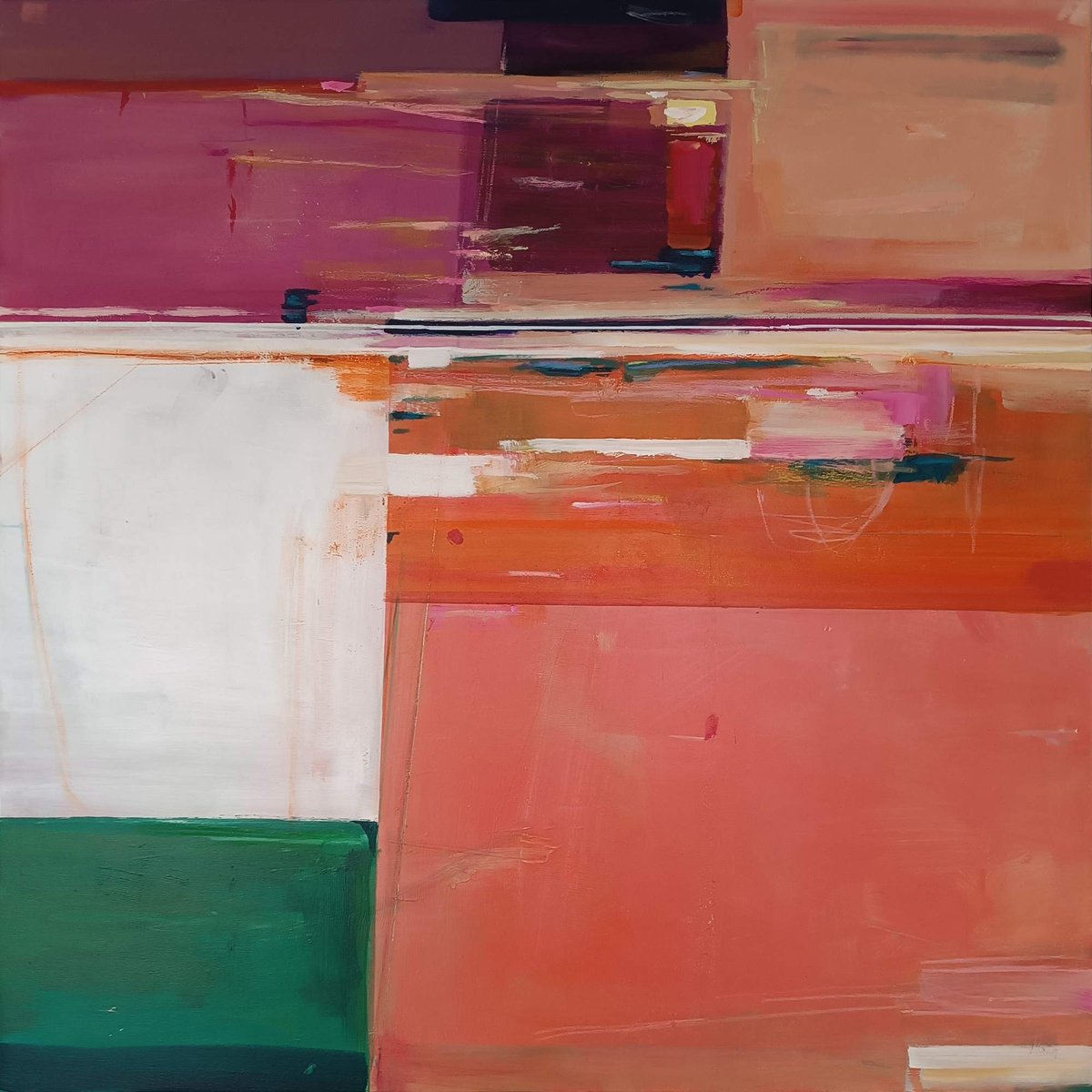 Abstract Landscape Acrylic Painting By Magdalena Morey, 39 X 39", Harbour Rhythms, Original Artwork