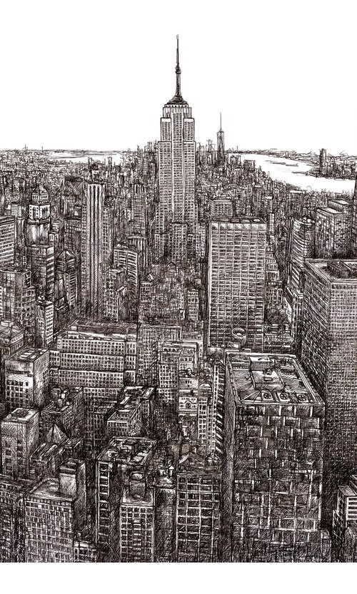 Manhattan Panoramic Drawing by Ewen Macaulay