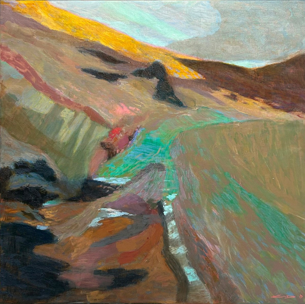 Expressive Landscape Acrylic Painting By Kimberley Day, 33 X 33", North Cornish Path, Original Artwork