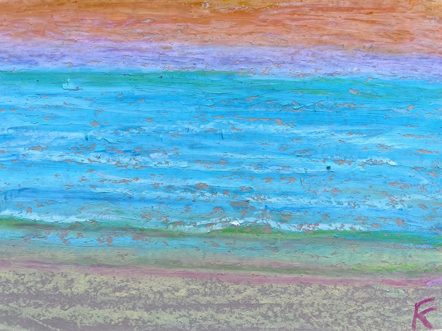 Ocean Original Painting, Sunset Beach Oil Pastel Drawing, Seascape Art