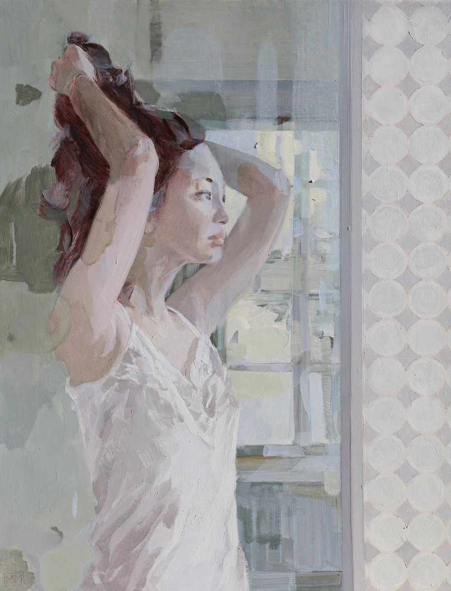 Expressive Portrait Oil Painting By Melinda Matyas, 14 X 18", Sunday Morning, Original Artwork