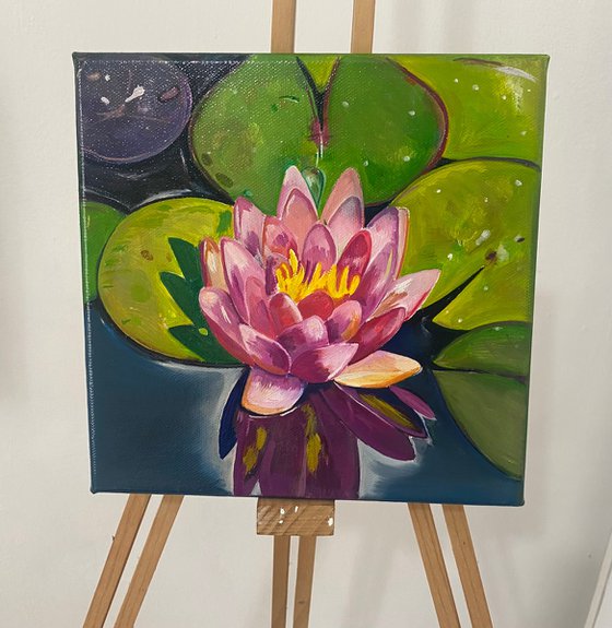 Lily and lily pads, oil painting