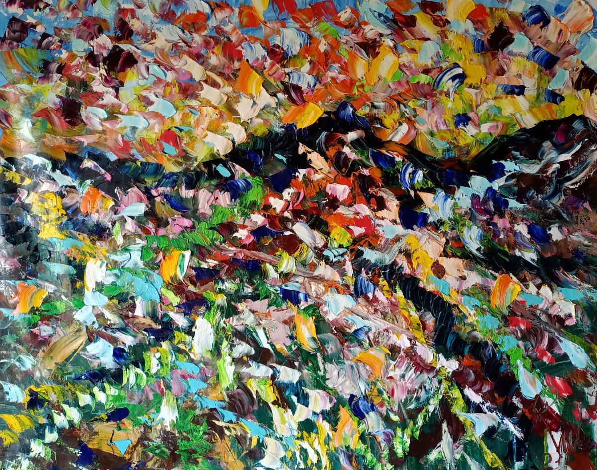 Impressionistic Landscape Acrylic Painting By Antonino Puliafico, 55 X 43, Monte Di Fuoco, Original Artwork