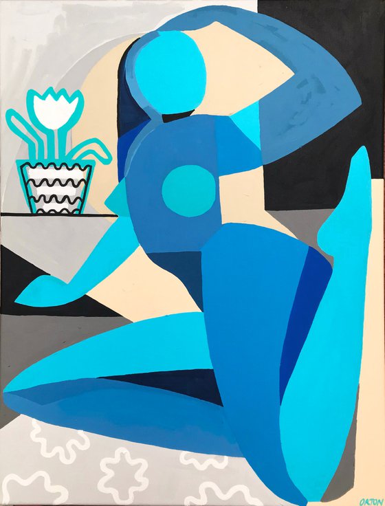 Abstract Cubist Female Nude Original Acrylic Painting Female Figure Study