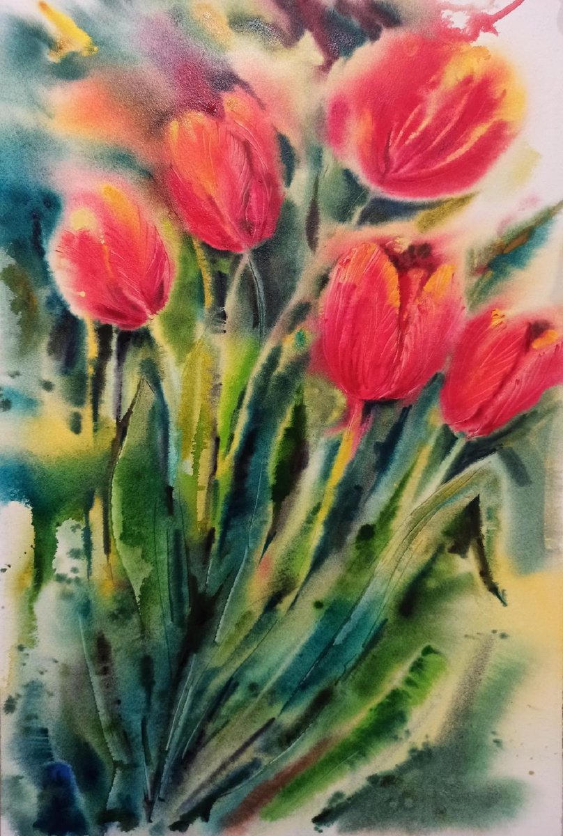 Red Tulips by Olga Drozdova