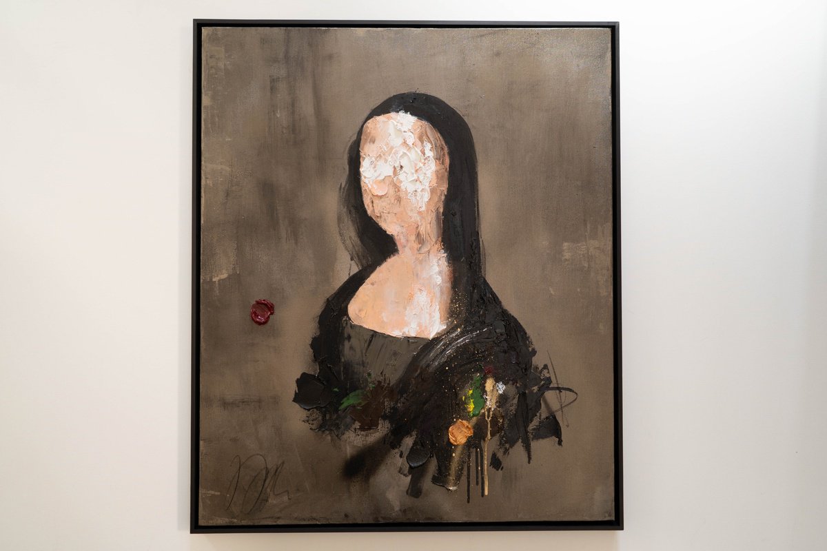 Abstract Portrait Oil Painting By Tomoya Nakano, 25 X 30", Mona Lisa, Original Artwork