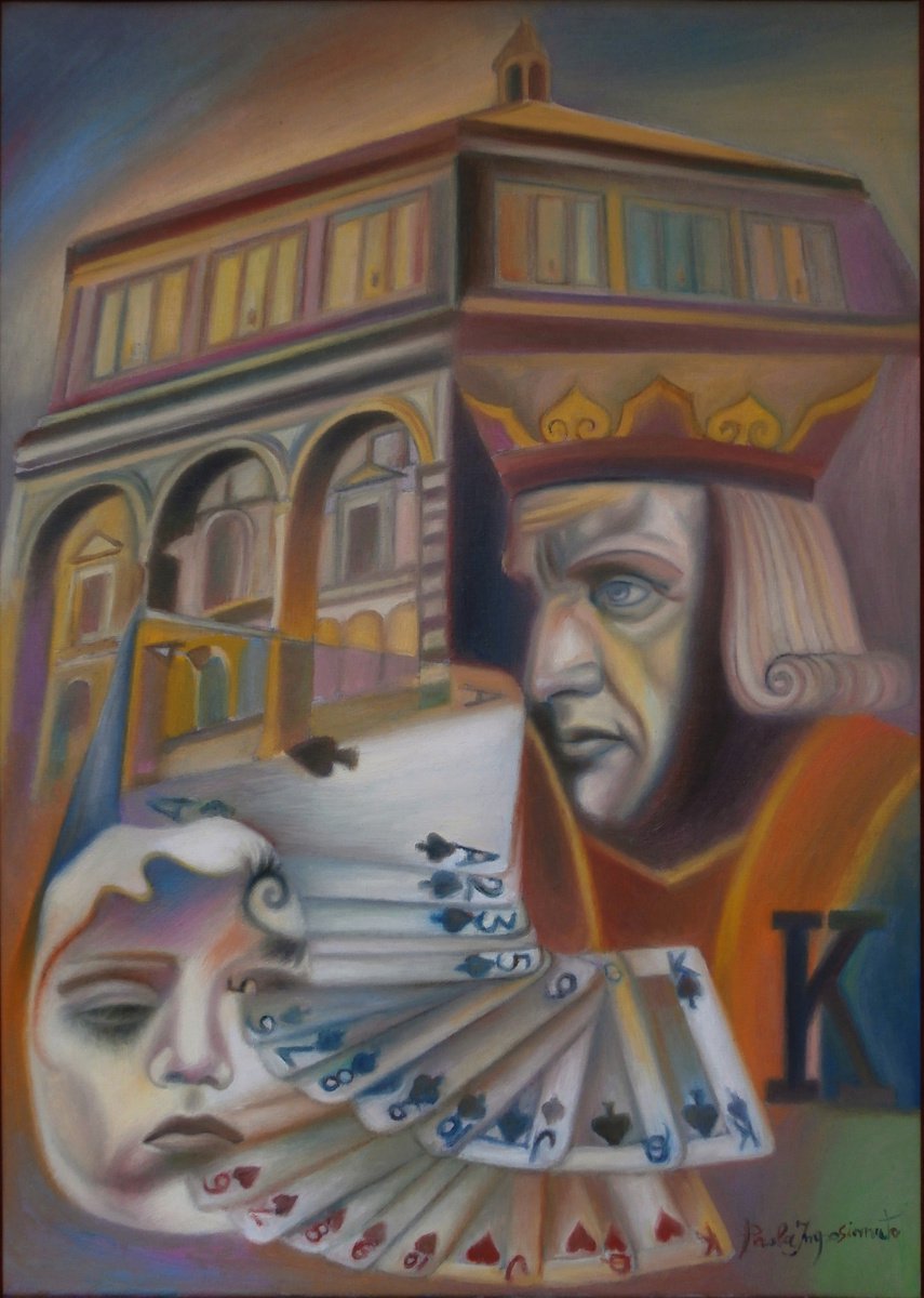 Surrealistic Portrait Oil Painting By Paola Imposimato, 21 X 29", Vigil Of Saint John, Original Artwork