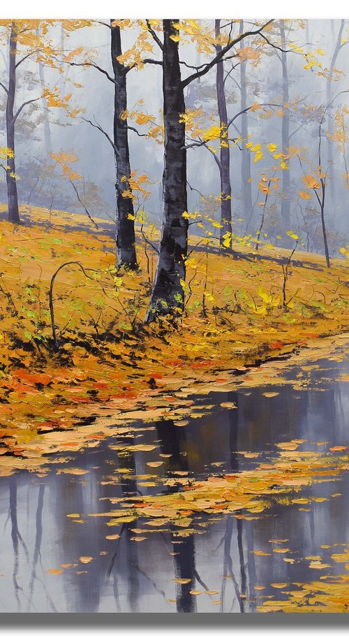 Autumn Stream Reflections Gold Fall Scene by Graham Gercken