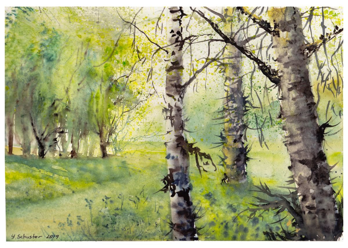 Illustrative Landscape Watercolour By Yulia Schuster, 12 X 8", Spring Awakening N1, Original Artwork