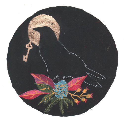 Raven Key - Folksy Raven and Moon Watercolour - UK artist by Alison Fennell
