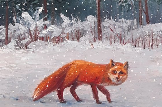 Winter landscape with a fox