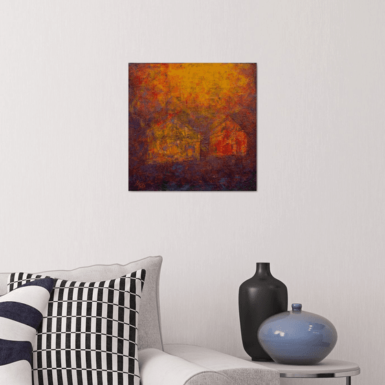 Village at dawn - Abstract painting