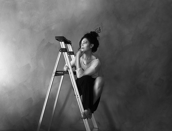 Black and White Ladder Lady