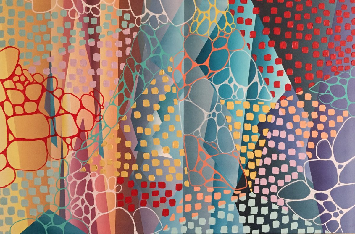 Geometric Abstract Acrylic Painting By Shushanik Karapetyan, 36 X 24", Playground, Original Artwork