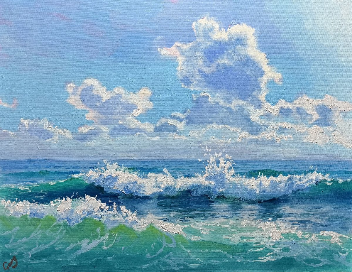 Impressionistic Landscape Oil Painting By Garry Arzumanyan, 18 X 14, Wave 09, Original Artwork