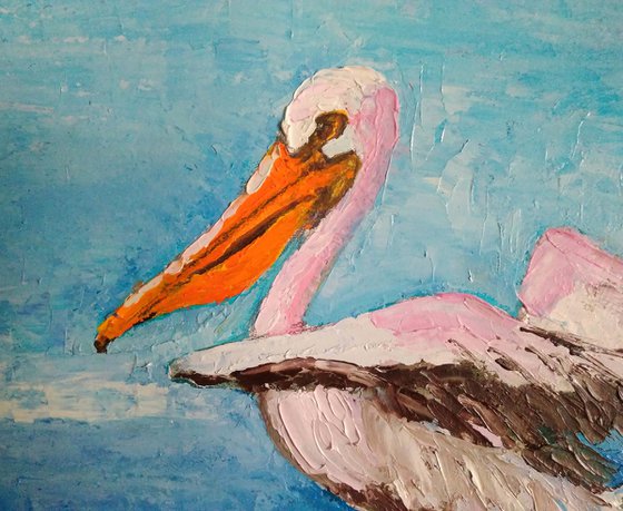 Pelican Painting Original Art Bird Artwork Coastal Wall Art