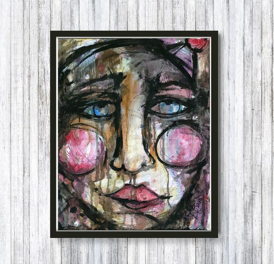 Funky Face Clown  - Mixed Media Painting by Kathy Morton Stanion