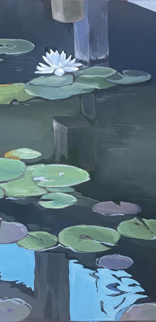 Under the bridge.Water lilies. by Guzel Min