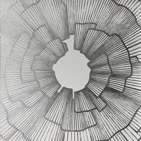 "Spark" High textured silver acrylic art