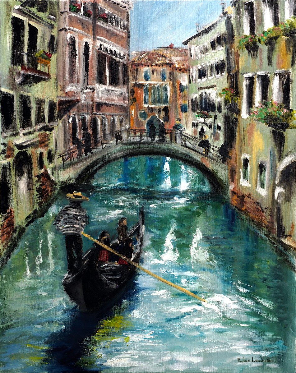 Impressionistic Cityscapes Oil Painting By Ruslana Levandovska, 24 X 30", Gondola In Venice, Italy, Original Artwork