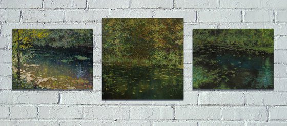 Three Autumn Paintings - original impressionist river autumn landscapes paintings