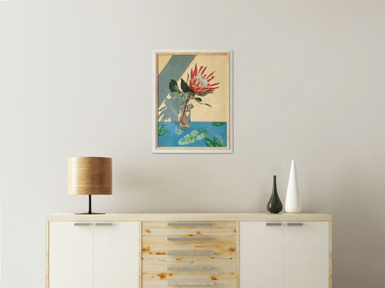 "African rose."  still life summer Protea flower liGHt original painting  GIFT (2020)