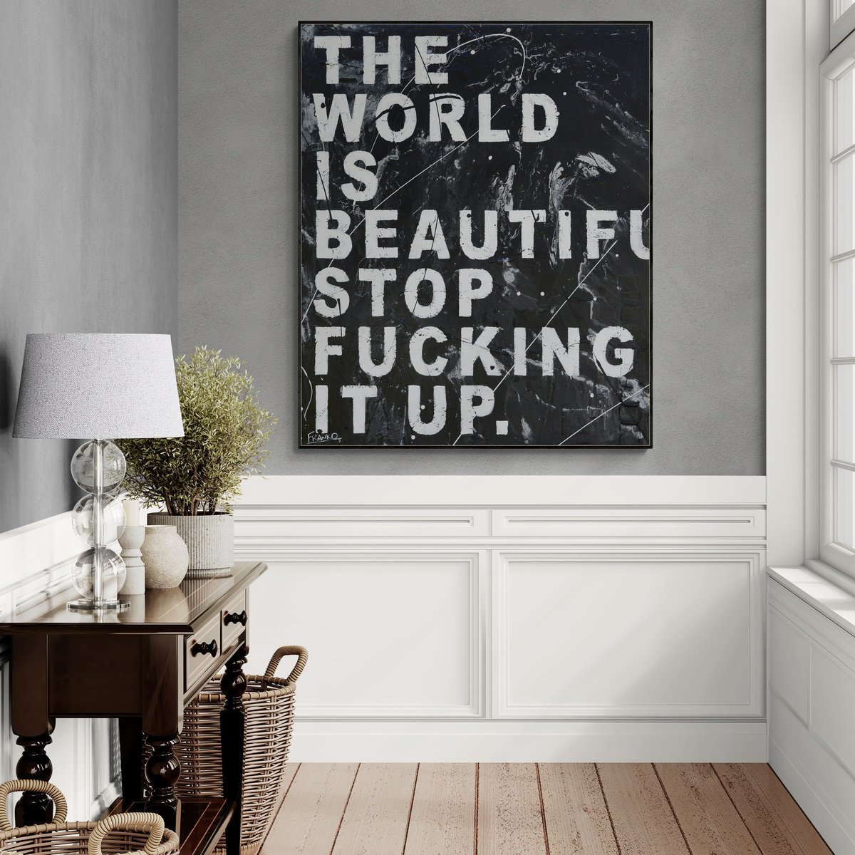 Typographic Abstract Painting By Franko, 39 X 47, Worlds Apart, Original Artwork