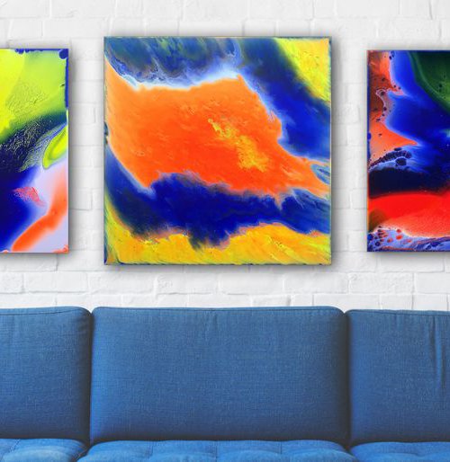 "Razzmatazz" - FREE USA SHIPPING - Original Triptych, Abstract PMS Acrylic Paintings Series - 56" x 24" by Preston M. Smith (PMS)