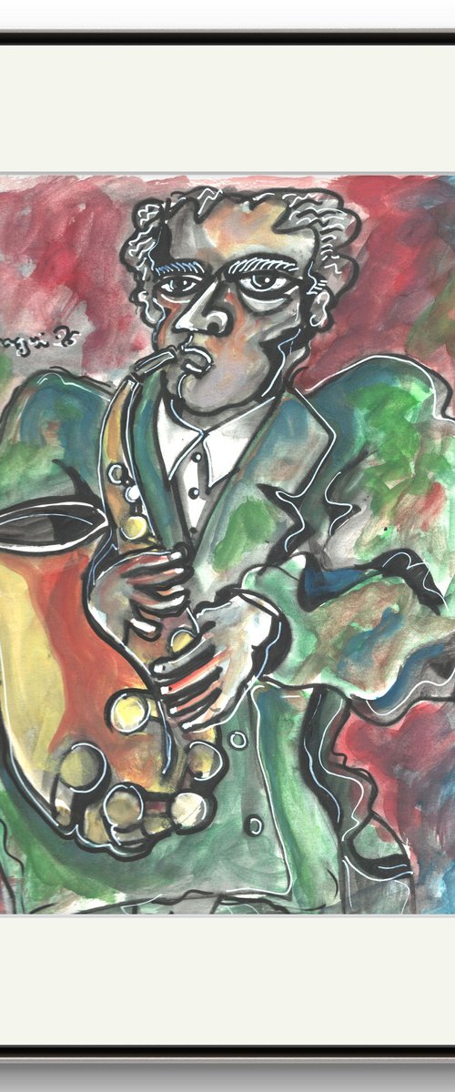 Man with Sax watercolor 25 by Nagui