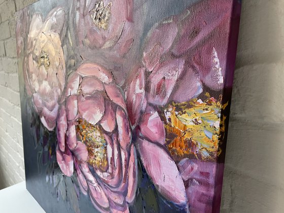 "Pink peonies". Flowers original oil painting