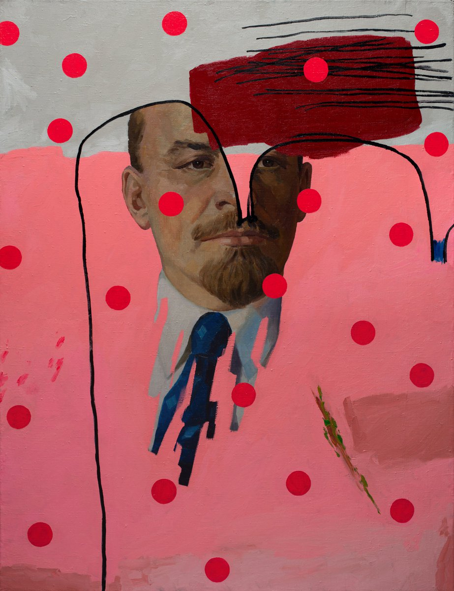 Urban And Pop Portrait Oil Painting By Oleksandr Balbyshev, 39 X 51", Who Are You, Mr. Lenin?, Original Artwork