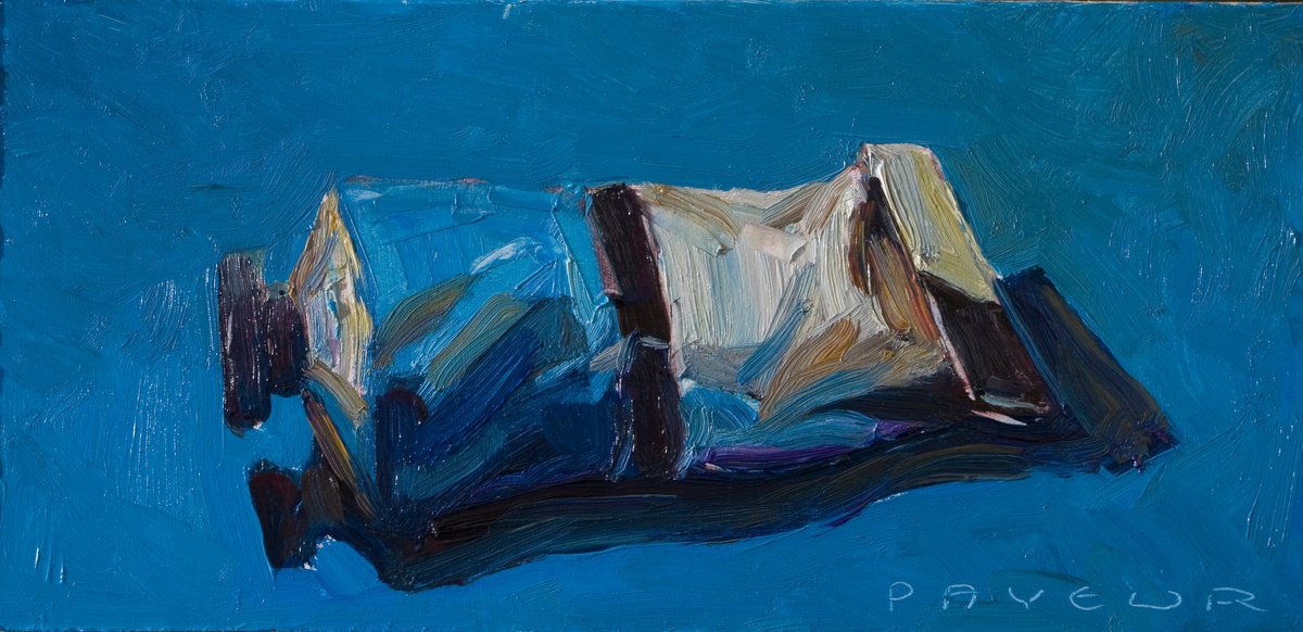 Impressionistic Still Life Oil Painting By Olivier Payeur, 9 X 5", Rough Blue Tube, Original Artwork